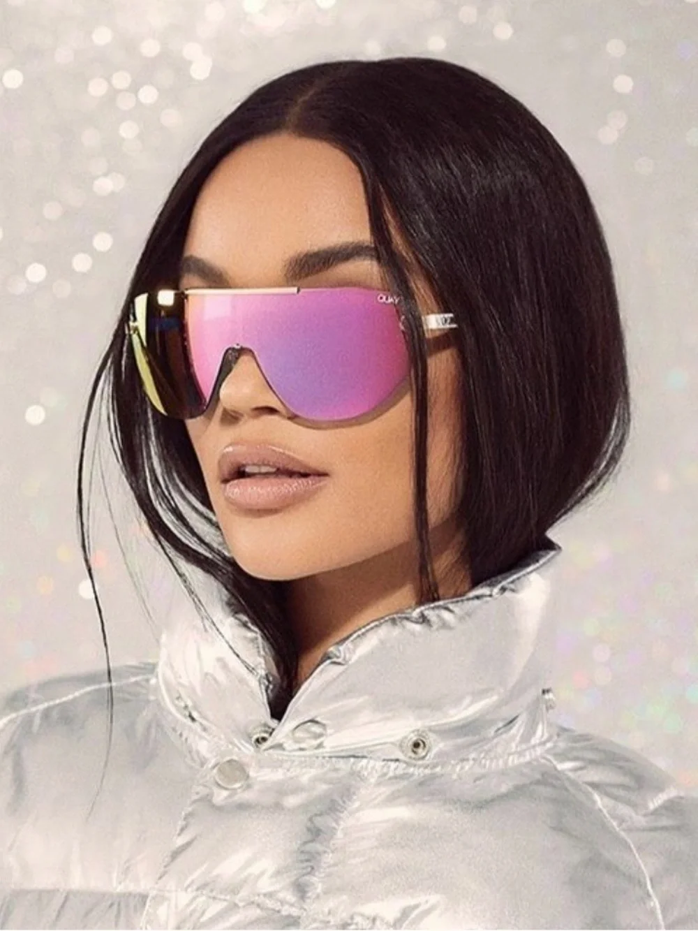 QUAY On The Edge Shield Sunglasses - Gold / Pink Mirrored Polarized lens - NWT